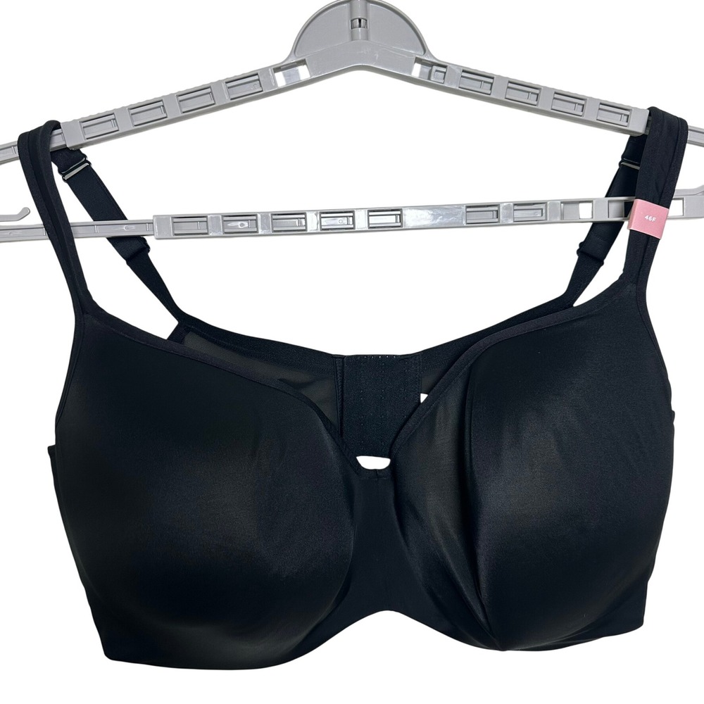 Cacique Bra Women 46F Black Smooth Lightly Lined Balconette Underwire